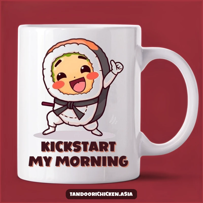 Funny Kawaii Sushi Mug: Martial Arts Sushi Roll Kick, Unique Funny Gift Idea