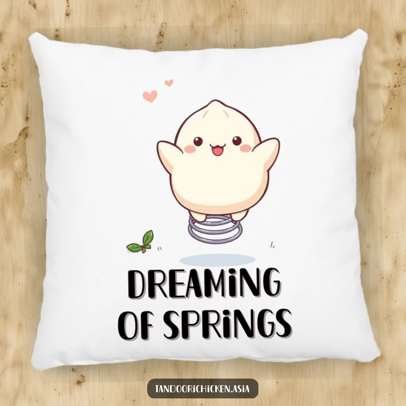 Funny Kawaii Dumpling Pillow: A dumpling merrily bouncing on a spring, perfect for lounging.