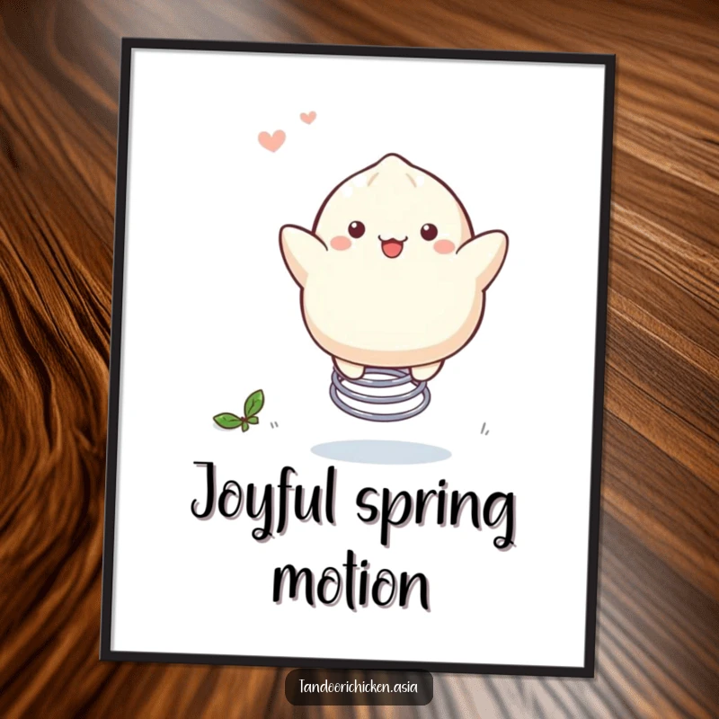 Funny Kawaii Dumpling Digital Art: A dumpling merrily bouncing on a spring, full of energy.