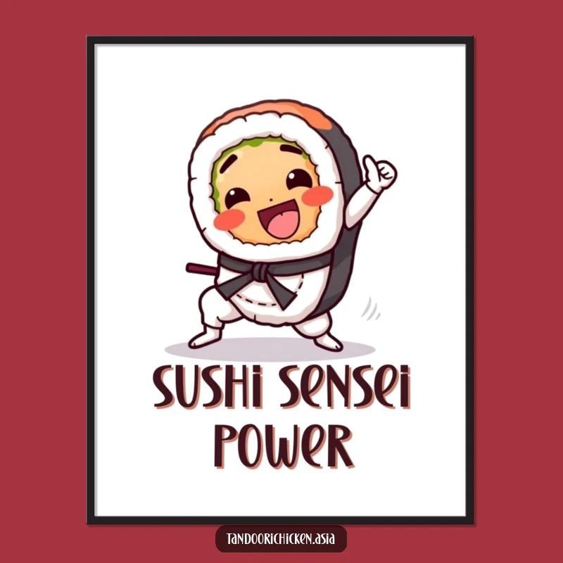 Funny Kawaii Sushi Digital Art: Martial Arts Kick Decor, Instant Funny Gift