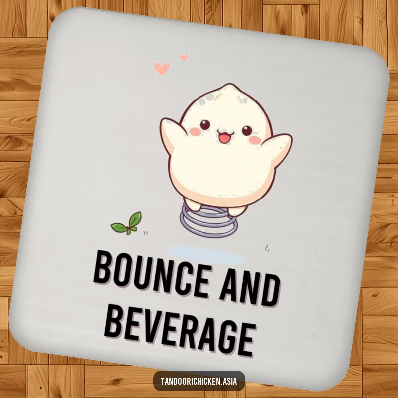 Funny Kawaii Dumpling Coaster: A dumpling merrily bouncing on a spring, guarding your surface.