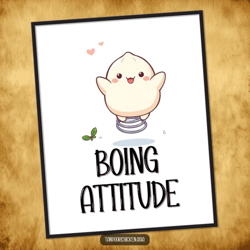 Funny Kawaii Dumpling Poster: A cute dumpling merrily bouncing on a spring, full of life.