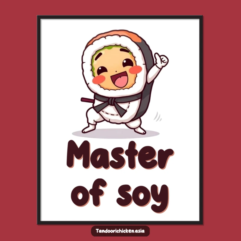Funny Kawaii Sushi Poster: Martial Arts Kick Art, Energetic Funny Gift Decor