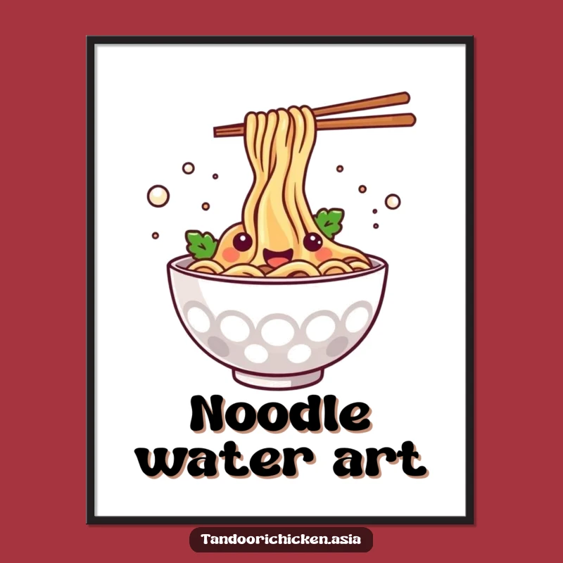 Funny Kawaii Noodle Bowl Poster - Happy Splashing Foodie Wall Art Gift