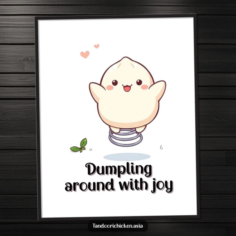 Free Printable Wall Art: Kawaii dumpling bouncing merrily on a spring, adding a playful and joyful element to decor.