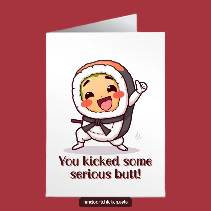 Funny Free Printable Congrats Card: Kawaii Sushi Kick, Downloadable Action Gift