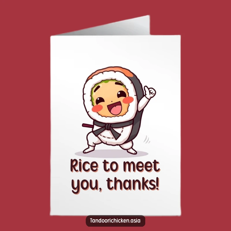 Funny Free Printable Thank You Card: Kawaii Sushi Kick, Downloadable Action Gift